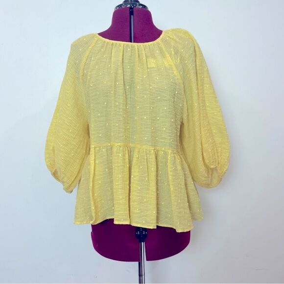 ZARA Yellow Polka Dot Relaxed Fit Summer Top S/M - Picture 2 of 12